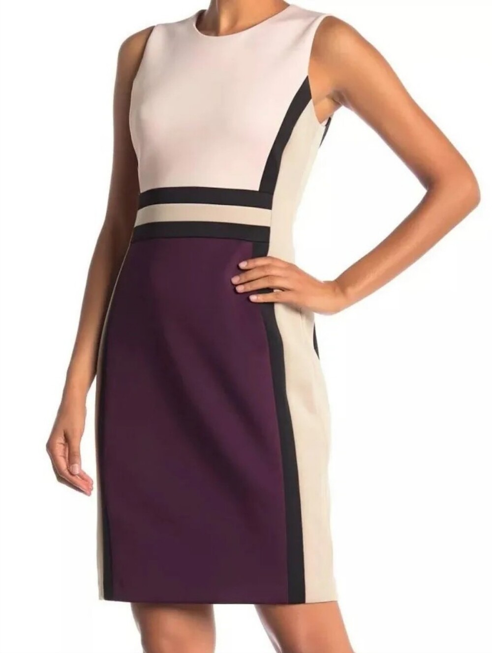 Calvin Klein Navy, Cream & Plum Colorblock Sheath Dress
